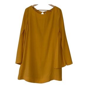 Free People Mini Dress Womens Mustard Split Bell Sleeve Excellent Boho M Yellow